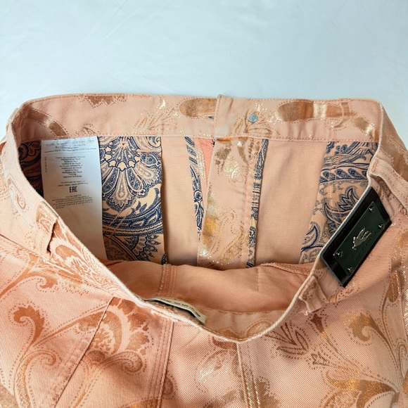 ETRO Milano FW18 Metallic Rose Gold Signature Paisley Carpenter Jeans 30 Italy - Picture 6 of 16